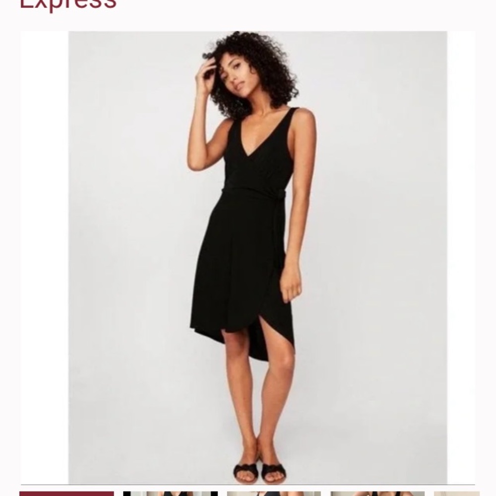 Express Black Faux Wrap Dress with Ties High Low  V-Neck Great Work Dress XS